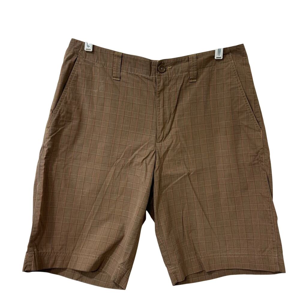 Eddie Bauer Mens Size 32 Brown Plaid 100% Cotton Chino Shorts Preppy Outdoors